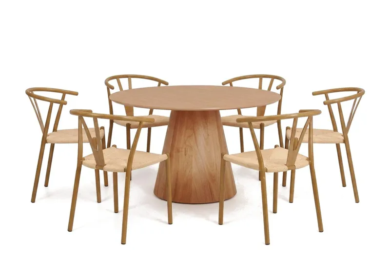 Siena spisegruppe rund 130 cm eik med 6 Elysia spisestoler, Eik