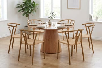 Siena spisegruppe rund 130 cm eik med 6 Elysia spisestoler - Eik - Møbler - Bord - Spisegrupper