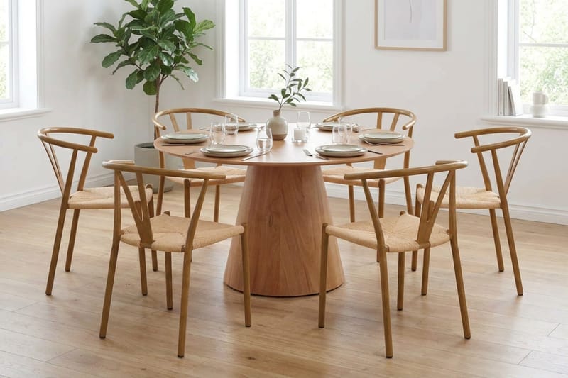Siena spisegruppe rund 130 cm eik med 6 Elysia spisestoler - Eik - Møbler - Bord - Spisegrupper