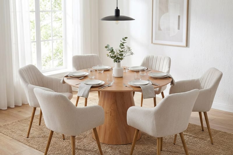 Siena spisegruppe rund 130 cm eik med 6 Filippa spisestoler - Eik - Møbler - Bord - Spisegrupper