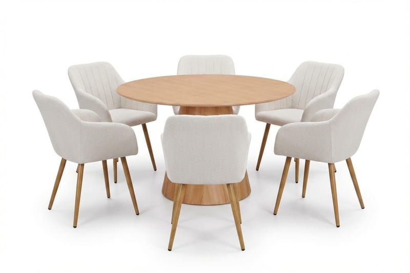 Siena spisegruppe rund 130 cm eik med 6 Filippa spisestoler - Eik - Møbler - Bord - Spisegrupper