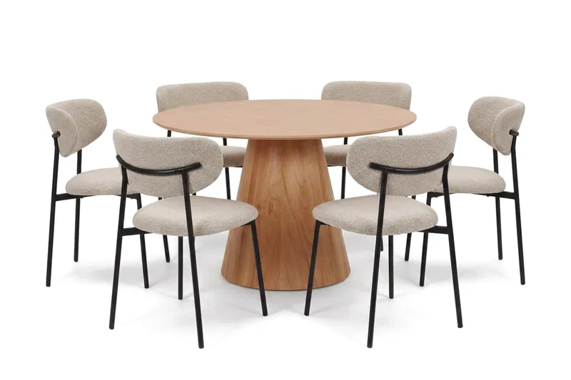 Siena spisegruppe rund 130 cm eik med 6 Lucy spisestoler - Eik - Møbler - Bord - Spisegrupper