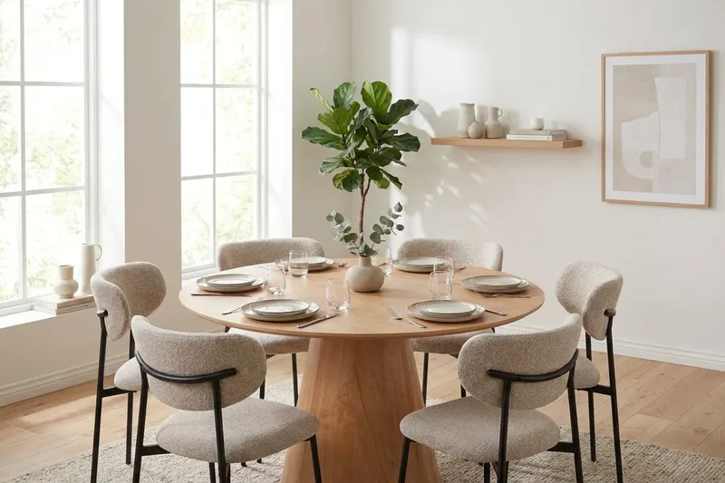Siena spisegruppe rund 130 cm eik med 6 Lucy spisestoler - Eik - Møbler - Bord - Spisegrupper