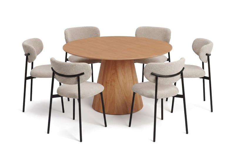 Siena spisegruppe rund 130 cm eik med 6 Lucy spisestoler - Eik - Møbler - Bord - Spisegrupper