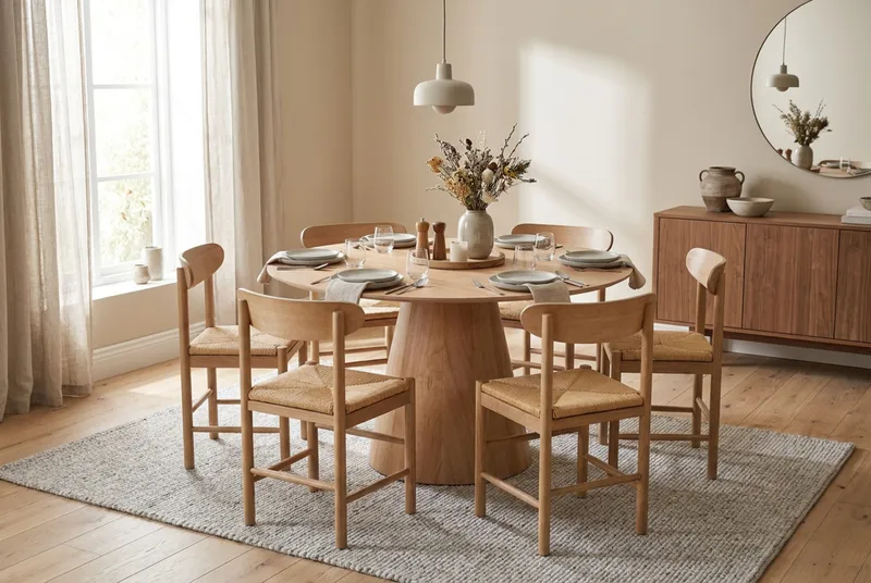 Siena spisegruppe rund 130 cm eik med 6 Malte spisestoler - Eik - Møbler - Bord - Spisegrupper