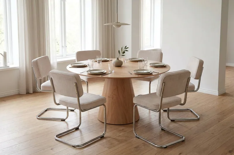 Siena spisegruppe rund 130 cm eik med 6 Milva spisestoler - Eik - Møbler - Bord - Spisegrupper