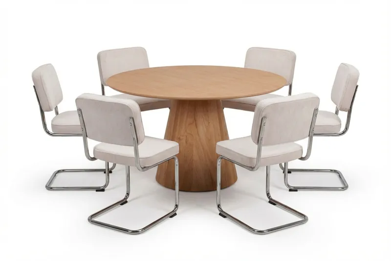 Siena spisegruppe rund 130 cm eik med 6 Milva spisestoler - Eik - Møbler - Bord - Spisegrupper