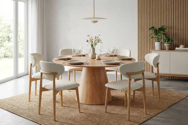 Siena spisegruppe rund 130 cm eik med 6 Molly spisestoler - Eik - Møbler - Bord - Spisegrupper