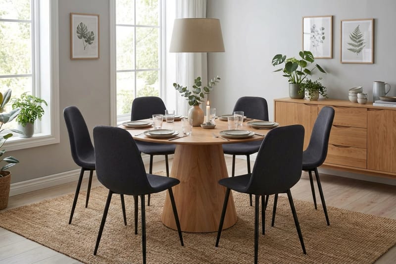 Siena spisegruppe rund 130 cm eik med 6 Nibe spisestoler - Eik - Møbler - Bord - Spisegrupper