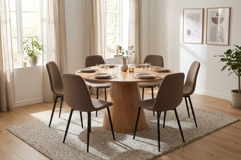 Siena spisegruppe rund 130 cm eik med 6 Nibe spisestoler - Eik - Møbler - Bord - Spisegrupper