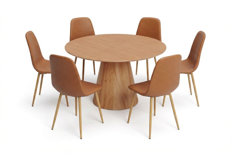 Siena spisegruppe rund 130 cm eik med 6 Nibe spisestoler, Eik