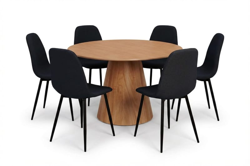 Siena spisegruppe rund 130 cm eik med 6 Nibe spisestoler, Eik