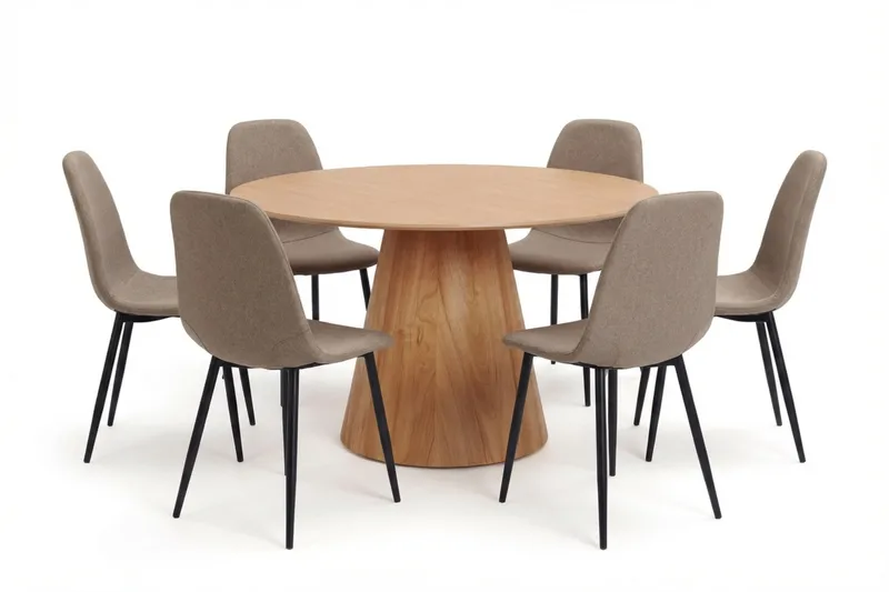 Siena spisegruppe rund 130 cm eik med 6 Nibe spisestoler, Eik