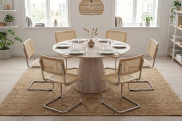 Siena spisegruppe rund 130 cm hvitlasert med 6 Build spisestoler - Hvitbeiset eik - Møbler - Bord - Spisegrupper