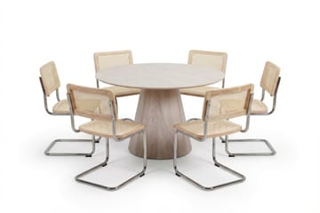 Siena spisegruppe rund 130 cm hvitlasert med 6 Build spisestoler - Hvitbeiset eik - Møbler - Bord - Spisegrupper