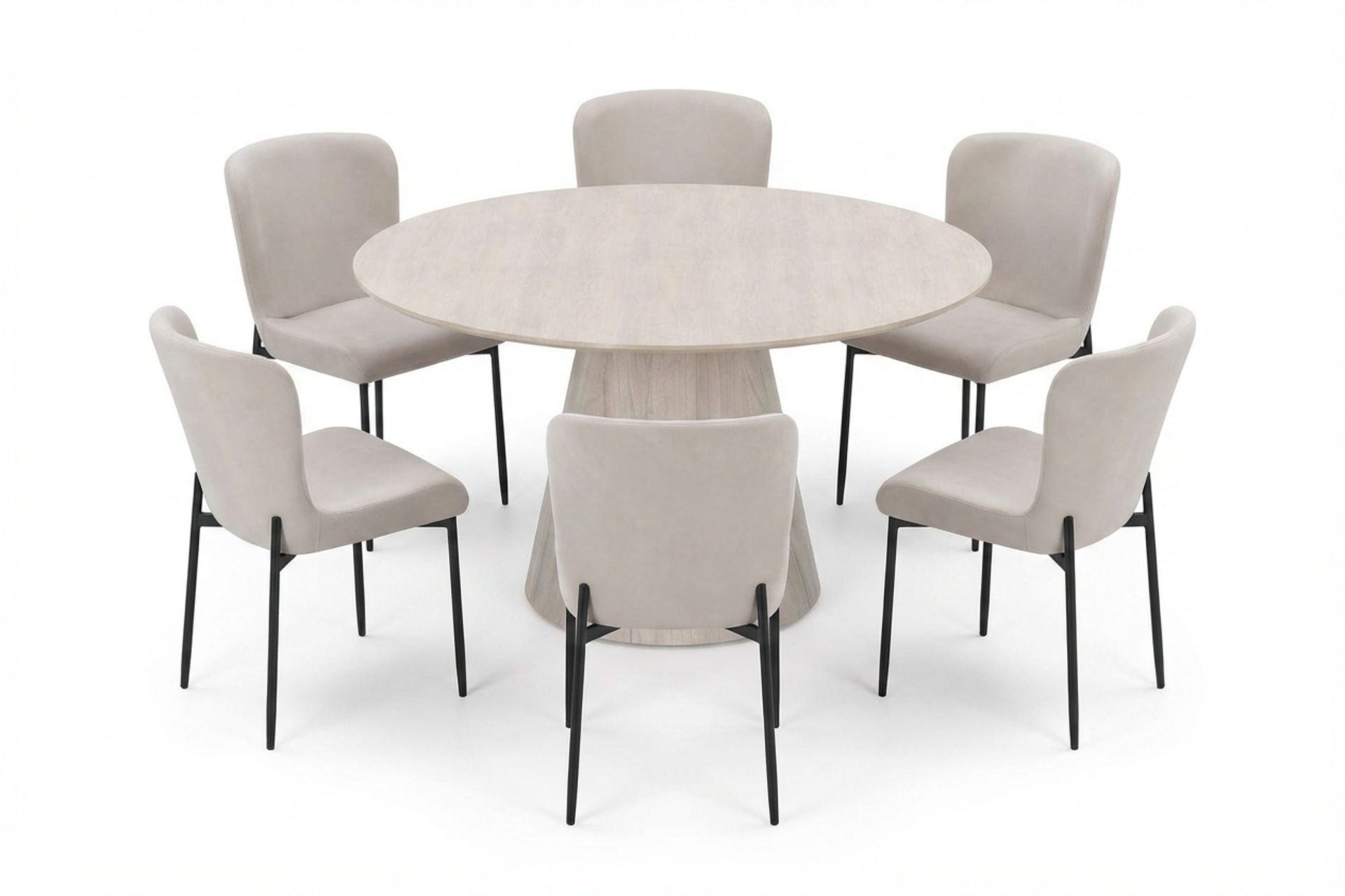 Siena spisegruppe rund 130 cm hvitlasert med 6 Elsie spisestoler - Hvitbeiset eik
