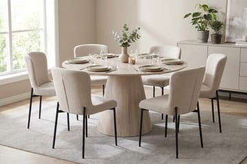 Siena spisegruppe rund 130 cm hvitlasert med 6 Elsie spisestoler - Hvitbeiset eik - Møbler - Bord - Spisegrupper