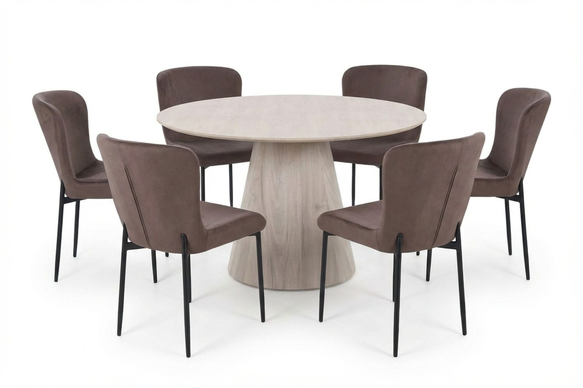 Siena spisegruppe rund 130 cm hvitlasert med 6 Elsie spisestoler - Hvitbeiset eik