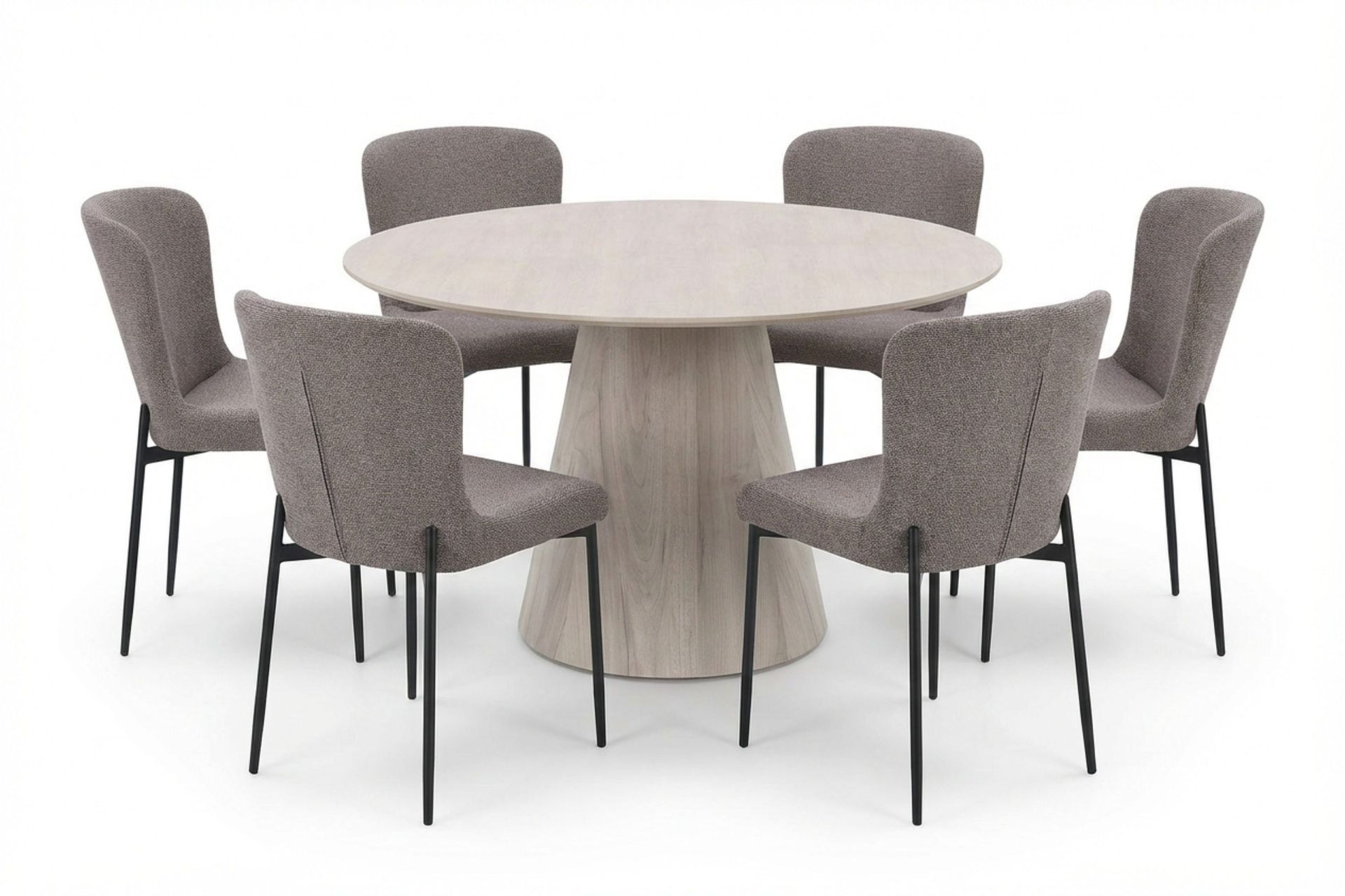 Siena spisegruppe rund 130 cm hvitlasert med 6 Elsie spisestoler - Hvitbeiset eik