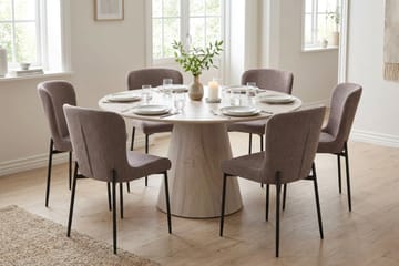 Siena spisegruppe rund 130 cm hvitlasert med 6 Elsie spisestoler - Hvitbeiset eik - Møbler - Bord - Spisegrupper