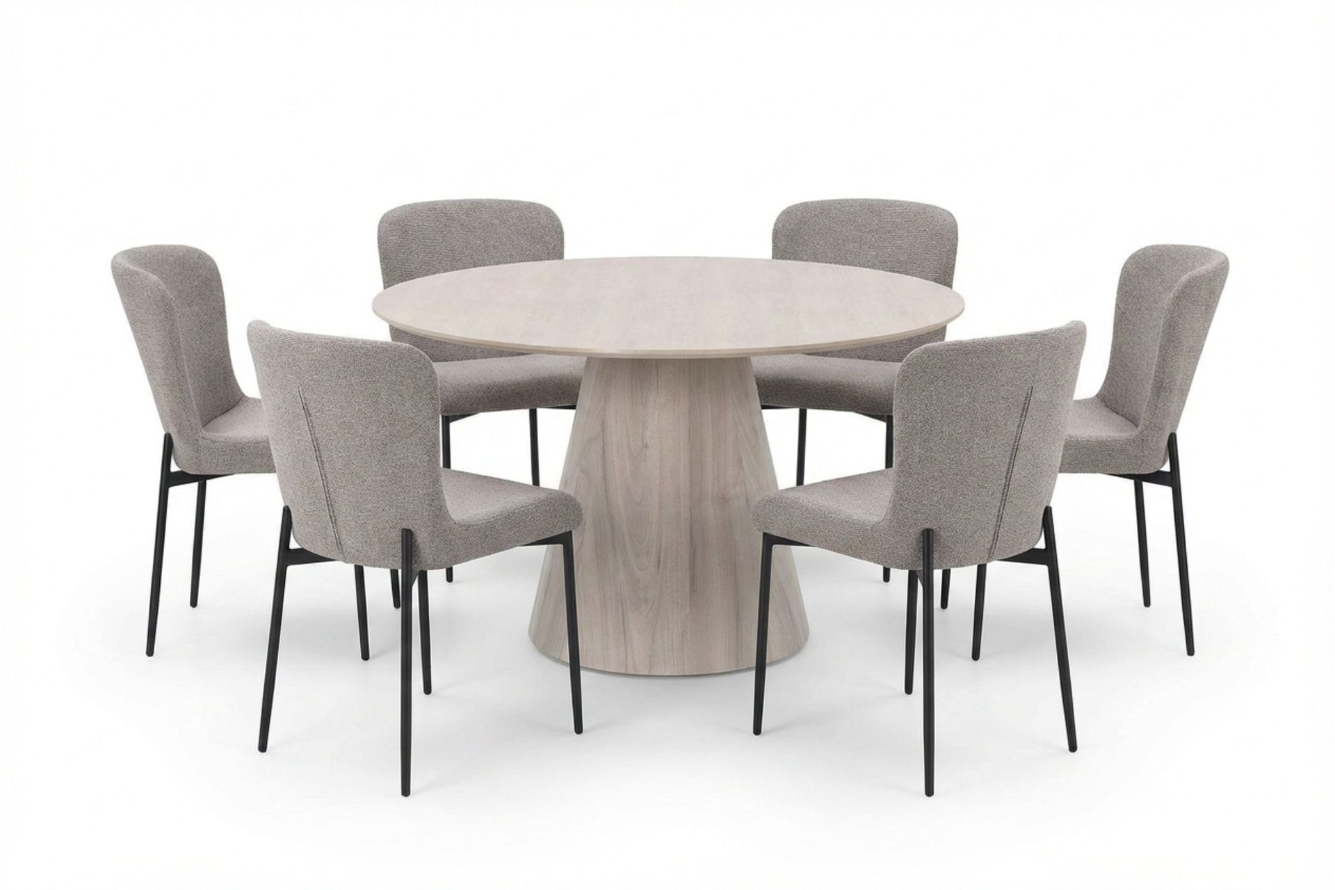 Siena spisegruppe rund 130 cm hvitlasert med 6 Elsie spisestoler - Hvitbeiset eik