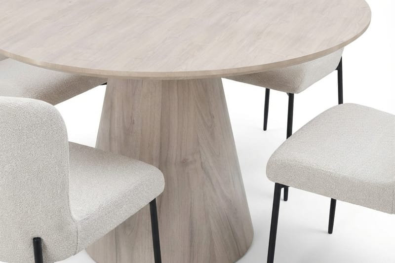 Siena spisegruppe rund 130 cm hvitlasert med 6 Elsie spisestoler - Hvitbeiset eik - Møbler - Bord - Spisegrupper