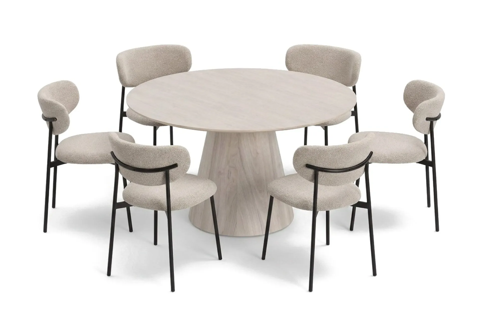 Siena spisegruppe rund 130 cm hvitlasert med 6 Lucy spisestoler - Hvitbeiset eik