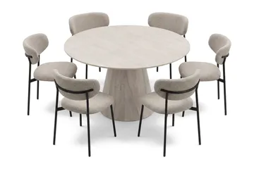 Siena spisegruppe rund 130 cm hvitlasert med 6 Lucy spisestoler - Hvitbeiset eik - Møbler - Bord - Spisegrupper