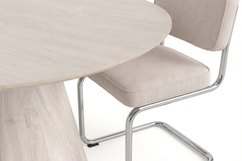 Siena spisegruppe rund 130 cm hvitlasert med 6 Milva spisestoler - Hvitbeiset eik - Møbler - Bord - Spisegrupper