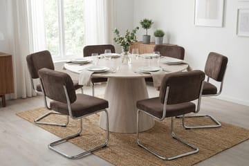 Siena spisegruppe rund 130 cm hvitlasert med 6 Milva spisestoler - Hvitbeiset eik - Møbler - Bord - Spisegrupper