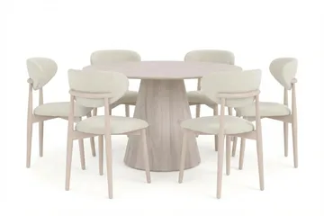 Siena spisegruppe rund 130 cm hvitlasert med 6 Molly spisestoler - Hvitbeiset eik - Møbler - Bord - Spisegrupper