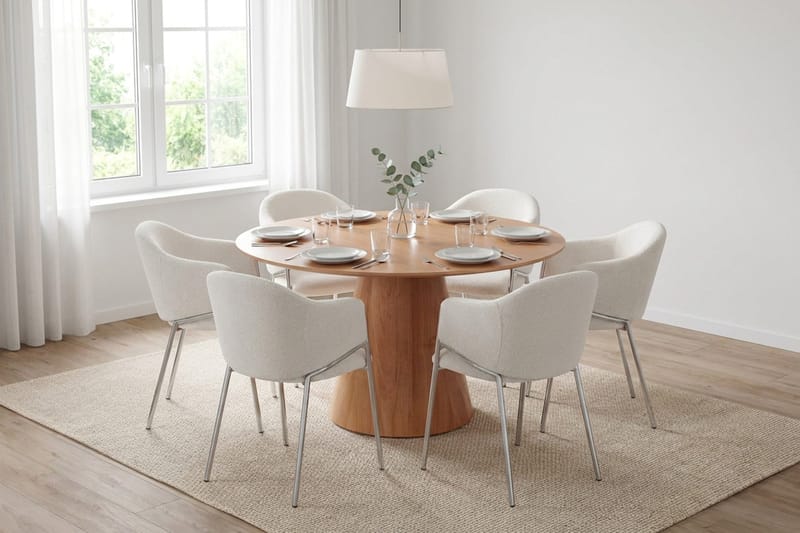 Siena spisegruppe rund 130 cm med 6 Filip spisestoler - Eik - Møbler - Bord - Spisegrupper
