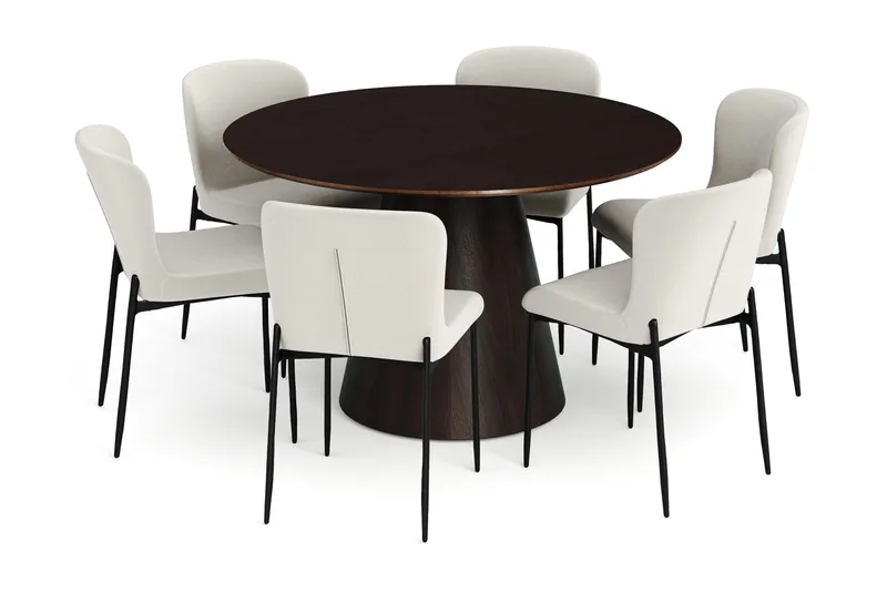 Siena spisegruppe rund 130 cm røkt eik med 6 Elsie spisestoler - Røkt eik/Beige - Møbler - Bord - Spisegrupper