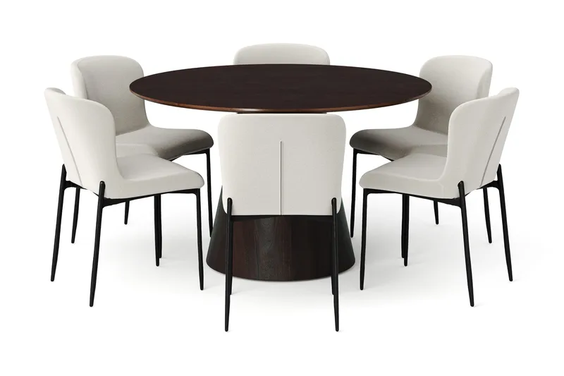 Siena spisegruppe rund 130 cm røkt eik med 6 Elsie spisestoler - Røkt eik/Beige - Møbler - Bord - Spisegrupper