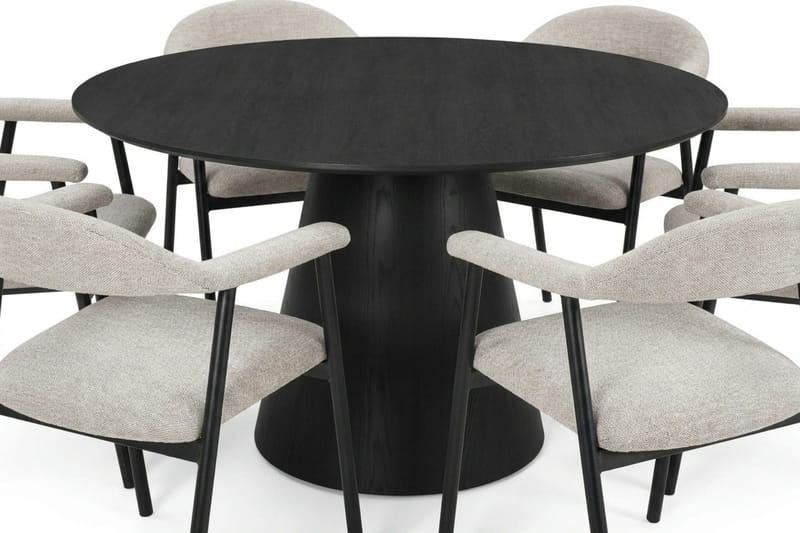 Siena spisegruppe rund 130 cm svart med 4 Ronja spisestoler - Beige/svart - Møbler - Bord - Spisegrupper