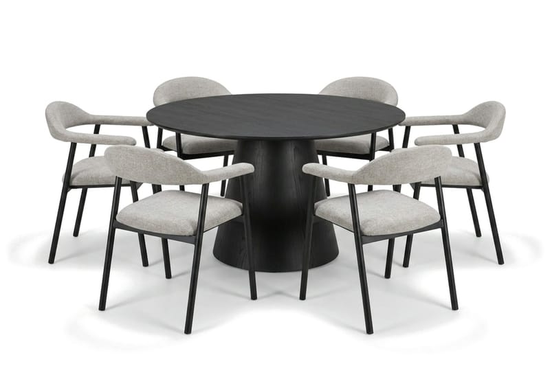 Siena spisegruppe rund 130 cm svart med 4 Ronja spisestoler - Beige/svart - Møbler - Bord - Spisegrupper