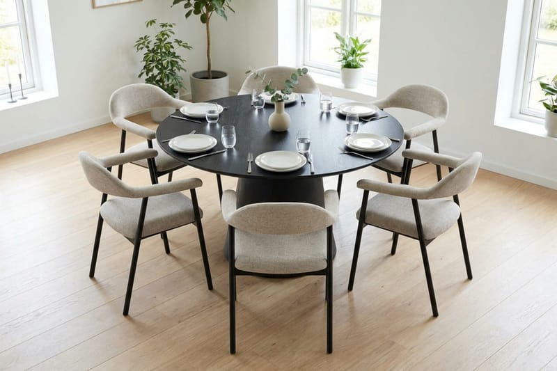 Siena spisegruppe rund 130 cm svart med 4 Ronja spisestoler - Beige/svart - Møbler - Bord - Spisegrupper