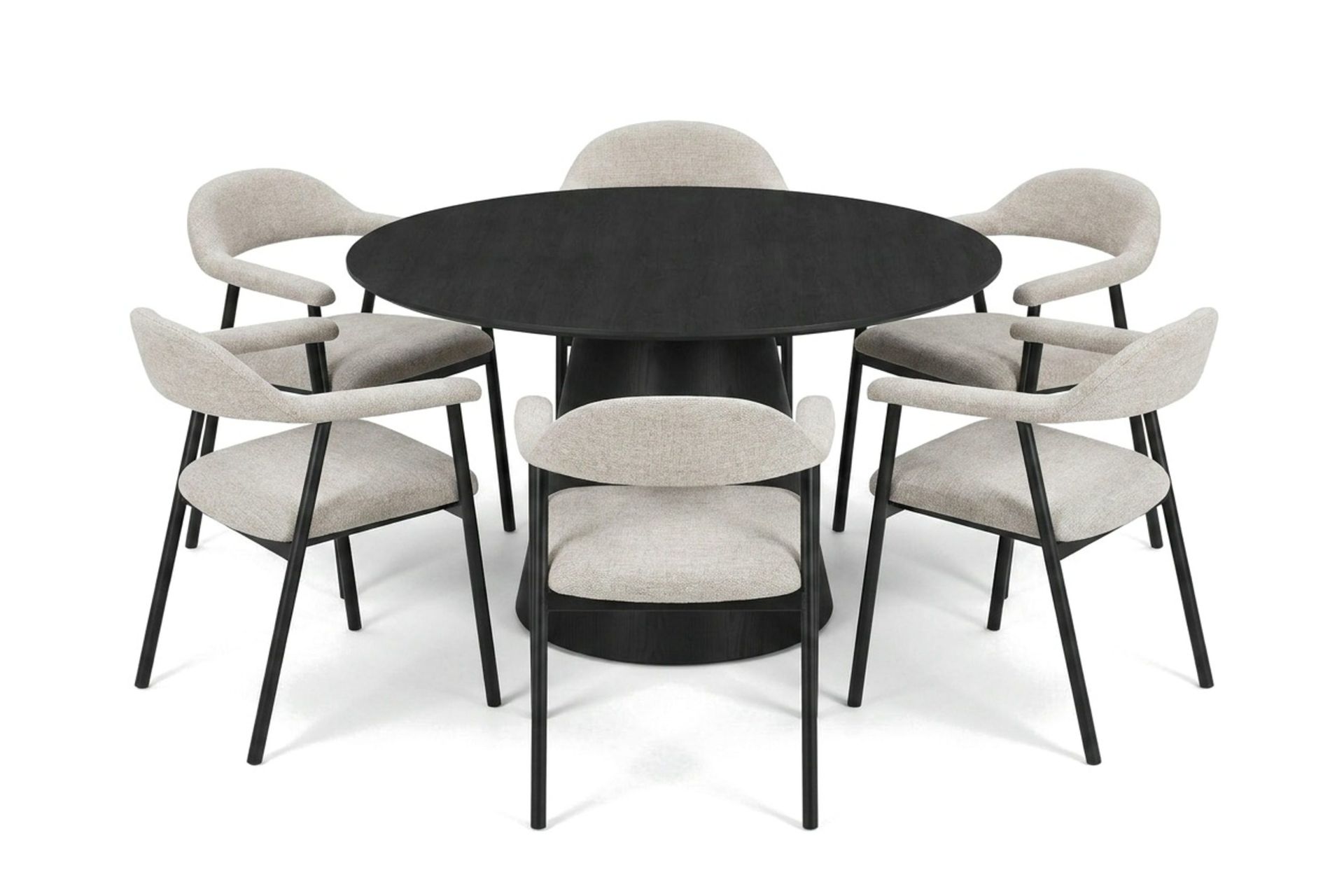 Siena spisegruppe rund 130 cm svart med 4 Ronja spisestoler - Svartbeiset eik