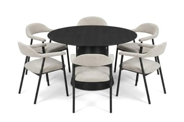 Siena spisegruppe rund 130 cm svart med 4 Ronja spisestoler - Svartbeiset eik - Møbler - Bord - Spisegrupper