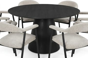 Siena spisegruppe rund 130 cm svart med 4 Ronja spisestoler - Svartbeiset eik - Møbler - Bord - Spisegrupper
