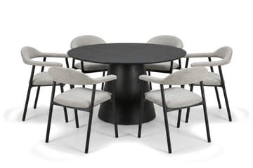 Siena spisegruppe rund 130 cm svart med 4 Ronja spisestoler - Svartbeiset eik - Møbler - Bord - Spisegrupper