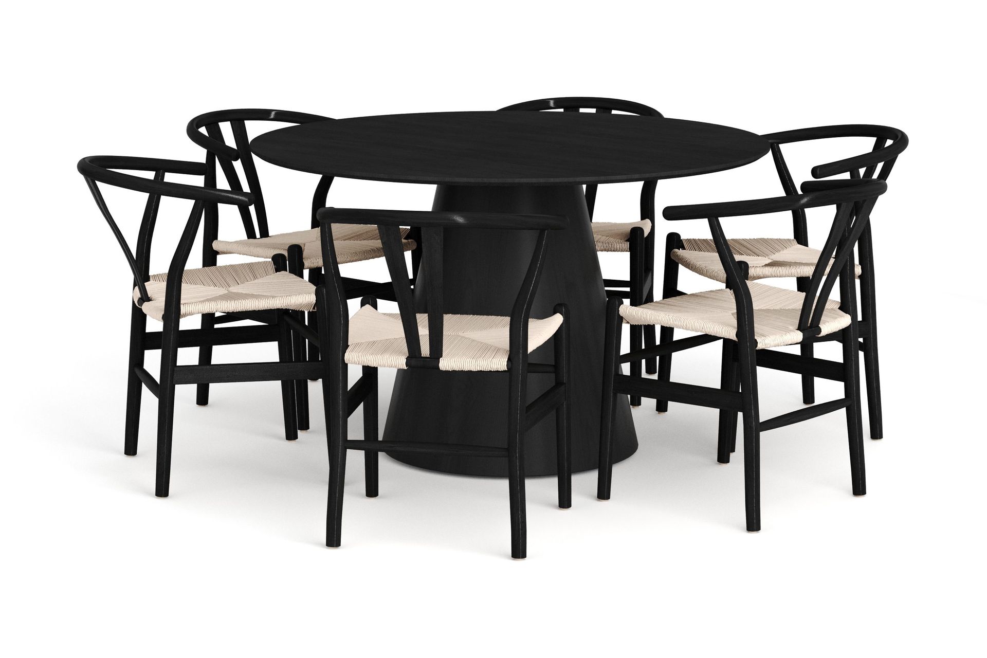 Siena spisegruppe rund 130 cm svart med 6 Dastoori spisestoler - Svart
