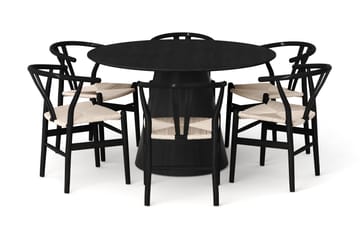 Siena spisegruppe rund 130 cm svart med 6 Dastoori spisestoler - Svartbeiset eik - Møbler - Bord - Spisegrupper