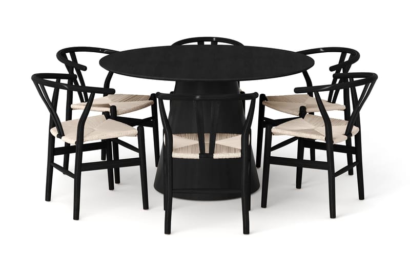 Siena spisegruppe rund 130 cm svart med 6 Dastoori spisestoler - Svartbeiset eik - Møbler - Bord - Spisegrupper