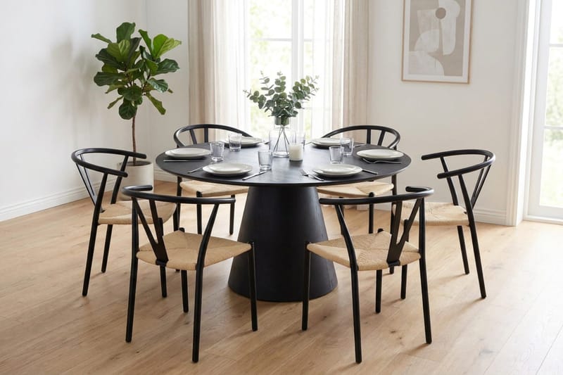 Siena spisegruppe rund 130 cm svart med 6 Elysia spisestoler - Svart - Møbler - Bord - Spisegrupper