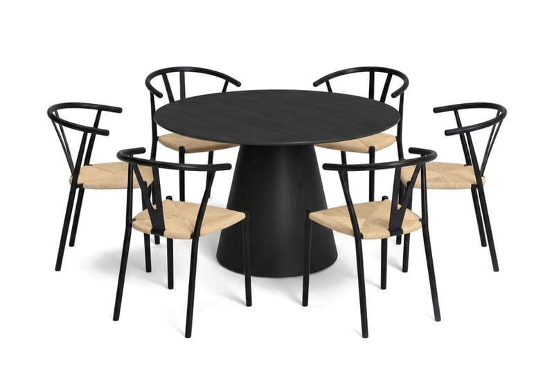 Siena spisegruppe rund 130 cm svart med 6 Elysia spisestoler - Svart - Møbler - Bord - Spisegrupper