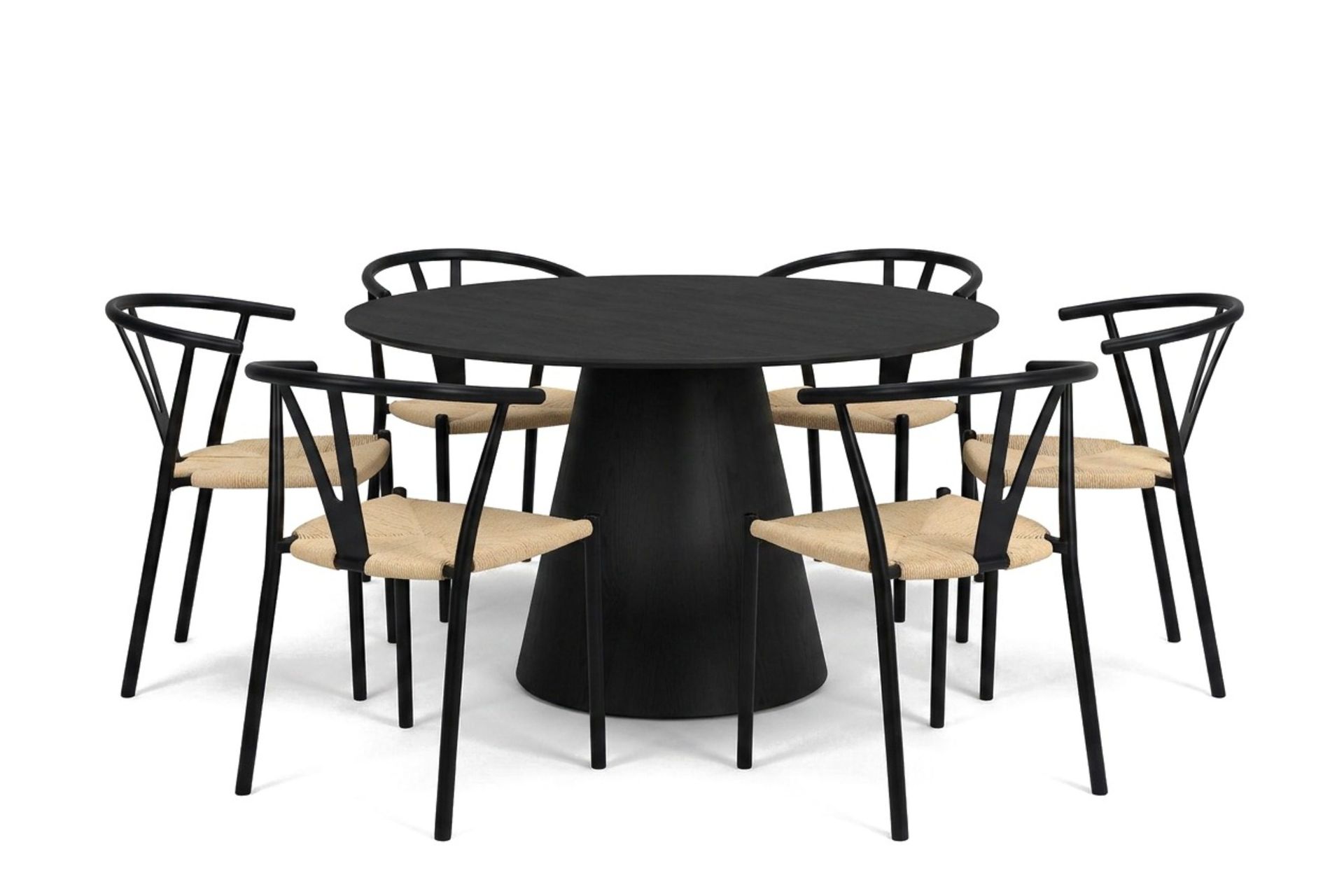 Siena spisegruppe rund 130 cm svart med 6 Elysia spisestoler - Svartbeiset eik