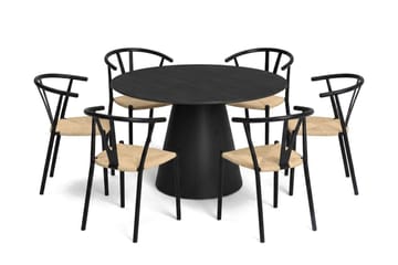 Siena spisegruppe rund 130 cm svart med 6 Elysia spisestoler - Svartbeiset eik - Møbler - Bord - Spisegrupper