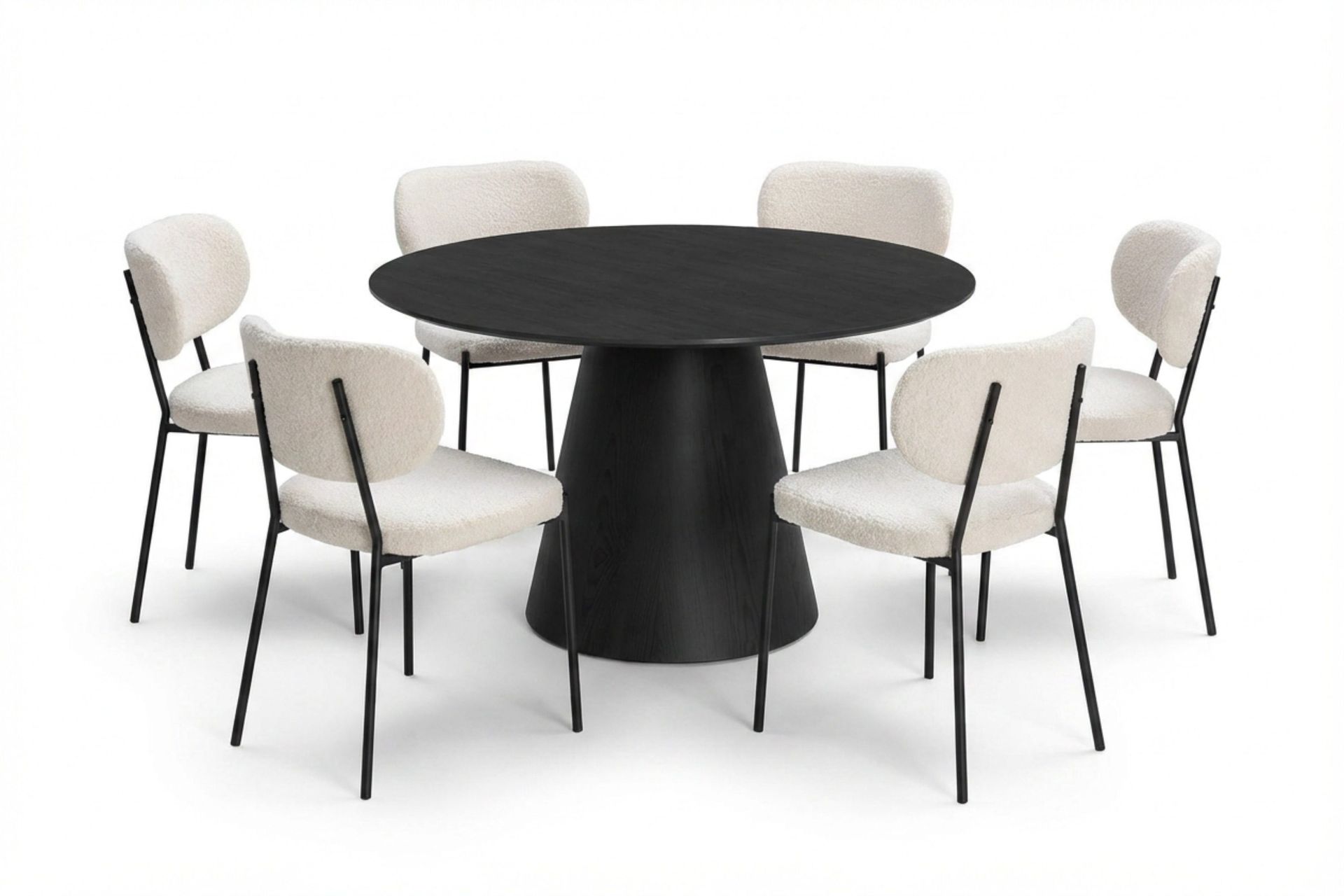 Siena spisegruppe rund 130 cm svart med 6 Gemmiano spisestoler - Svart