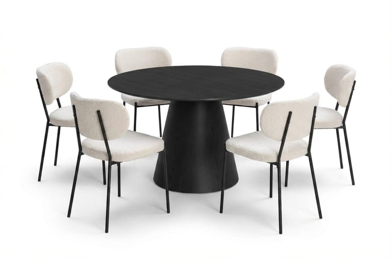 Siena spisegruppe rund 130 cm svart med 6 Gemmiano spisestoler, Svartbeiset eik